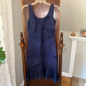 Leon Max Blue Pleated Cocktail Dress SZ 4 100% silk